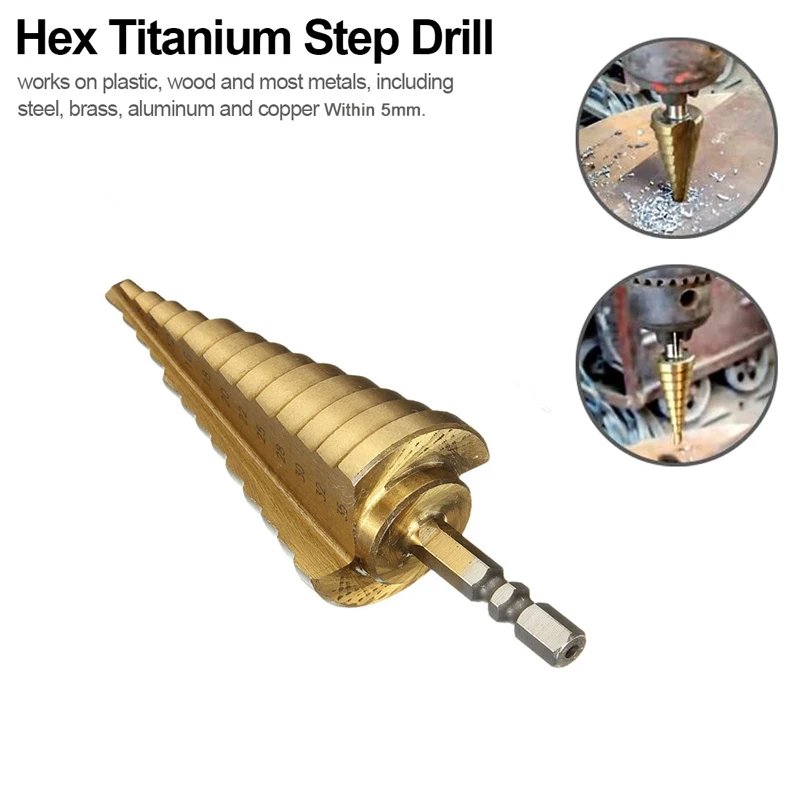 Hex Titanium Step Cone Drill Bit 6-35mm High Speed Titanium Plated Hole Cutter Drill Bit
Hex Titanium Step Cone Drill Bit 6-35mm High Speed Titanium Plated Hole Cutter Drill Bit