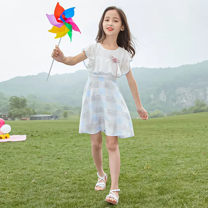 Girl Summer Chiffon Dress 2020 New Blue/Pink Children Plaid Princess 4-14T Girl O-neck Short Sleeve Knee-length Dresses
Girl Summer Chiffon Dress 2020 New Blue/Pink Children Plaid Princess 4-14T Girl O-neck Short Sleeve Knee-length Dresses