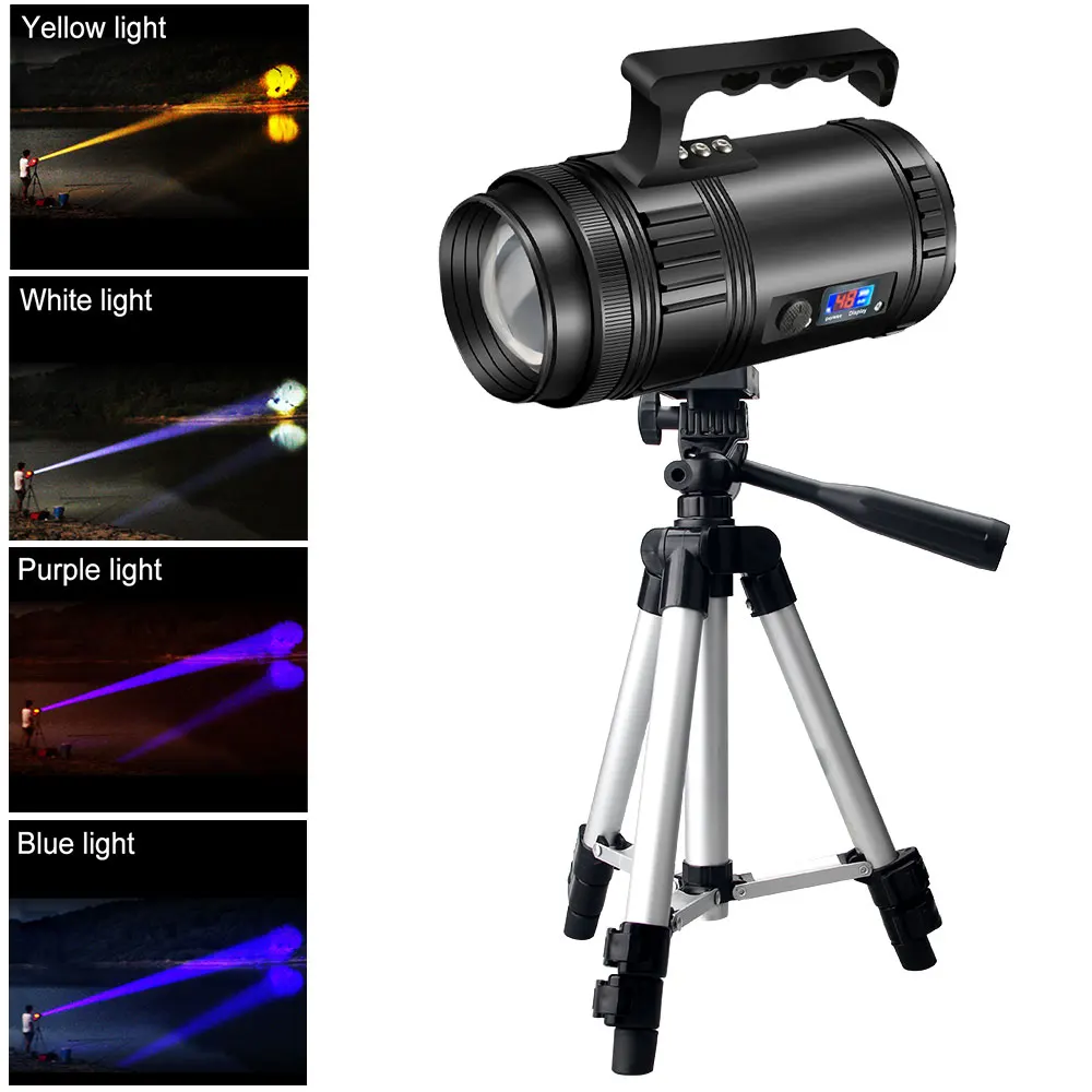 50W Powerful Fishing Light with Tripod 4 Color Searchlight Zoomable Flashlight T6 Portable Spotlight Handheld Emergency Light
50W Powerful Fishing Light with Tripod 4 Color Searchlight Zoomable Flashlight T6 Portable Spotlight Handheld Emergency Light