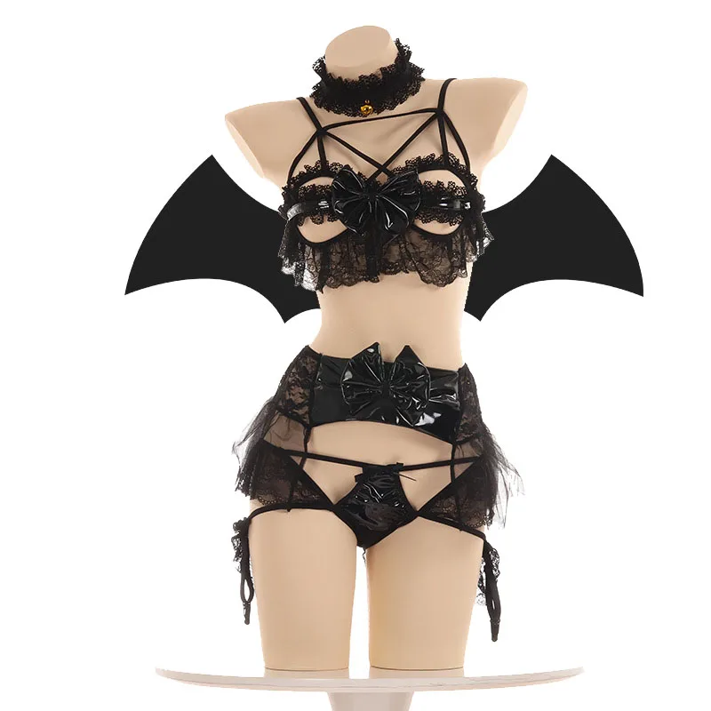 Sexy Lace Bat Lingerie Pu Leather Little Demon Women Devil Cosplay Bikini Open Cup Bra Set Lolita Anime Wings Exotic Apparel
Sexy Lace Bat Lingerie Pu Leather Little Demon Women Devil Cosplay Bikini Open Cup Bra Set Lolita Anime Wings Exotic Apparel