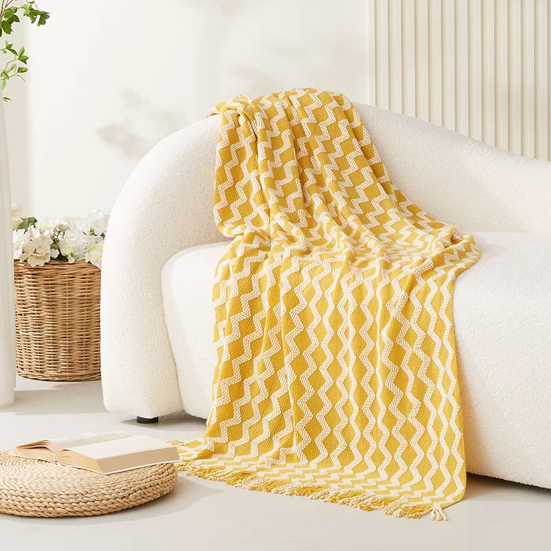 Nordic Knitted Sofa Towel Sofa Blanket Striped Wave Line Blanket Hotel Bed and Breakfast Air Conditioning Cover Blanket 
Nordic Knitted Sofa Towel Sofa Blanket Striped Wave Line Blanket Hotel Bed and Breakfast Air Conditioning Cover Blanket