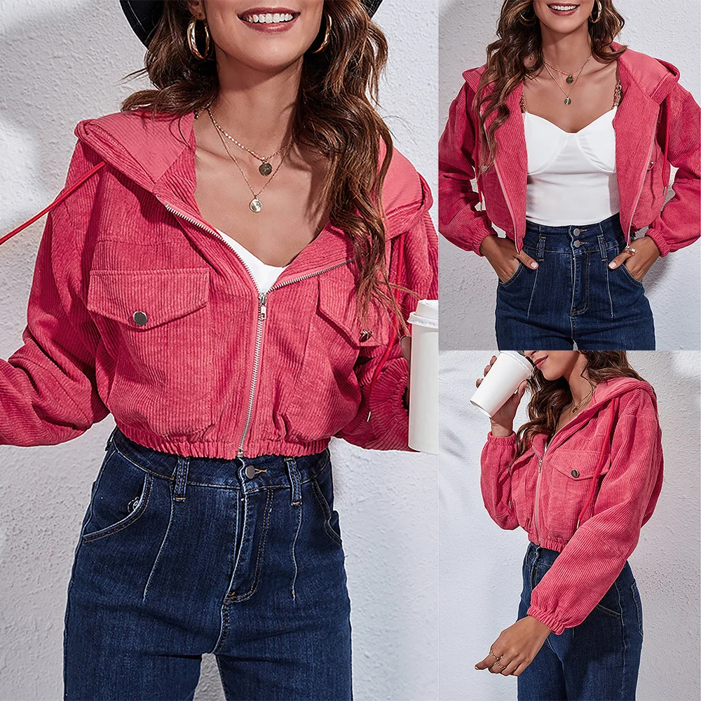 Street Wear Ladies Outwear Short Jacket With Hood Women Coat Zipper Tops With Pocket Pink Fashion Solid Color Female Coat Tops
Street Wear Ladies Outwear Short Jacket With Hood Women Coat Zipper Tops With Pocket Pink Fashion Solid Color Female Coat Tops