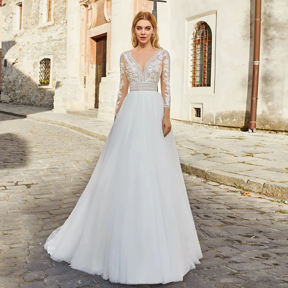 MACDUGAL 2021 Temperament V-neck Long-sleeved Transparent A-shaped Bohemian Lace Wedding Dress Fashion Mopping The Floor
MACDUGAL 2021 Temperament V-neck Long-sleeved Transparent A-shaped Bohemian Lace Wedding Dress Fashion Mopping The Floor