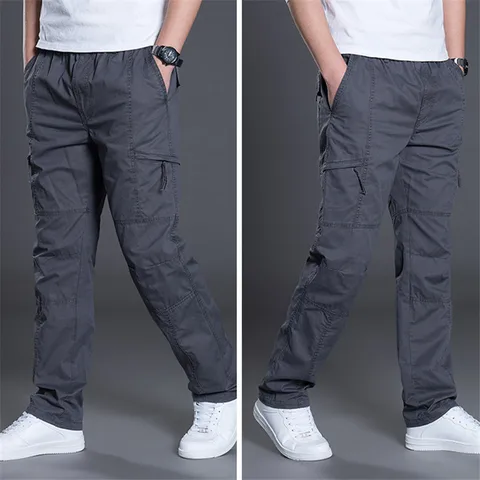 Брюки-карго размера плюс 7XL, мужская верхняя одежда, повседневные хлопковые прямые брюки-Слаксы с несколькими карманами, брюки-комбинезоны в стиле милитари на молнии