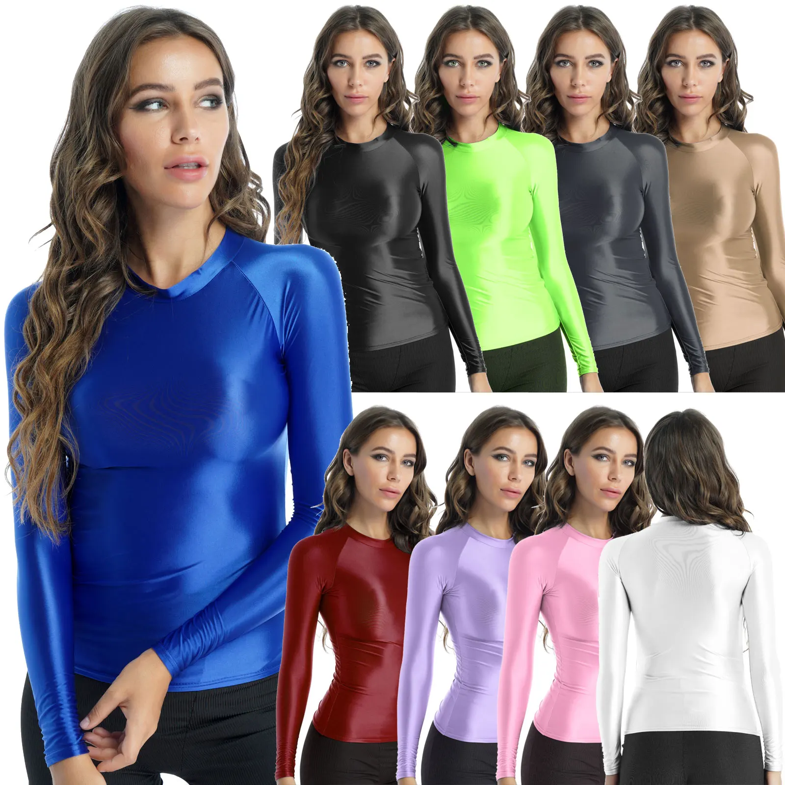 # M-XL Женская Глянцевая футболка с круглым вырезом и длинным рукавом, Женские однотонные облегающие дышащие обтягивающие топы, костюм для йо...
# M-XL Женская Глянцевая футболка с круглым вырезом и длинным рукавом, Женские однотонные облегающие дышащие обтягивающие топы, костюм для йо...
