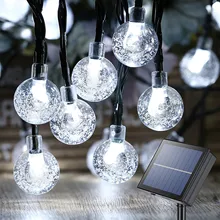 White Solar 5m/9.5m Cell Battery V Operated Garland balls Terrace Decoration Tree Christmas Outdoor Wedding LED String Lights