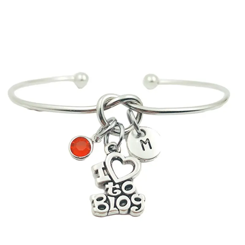 I Love To Blog Creative Initial Letter Monogram Birthstone Adjustable Bracelet Fashion Jewelry Women Gift Pendant | Украшения и