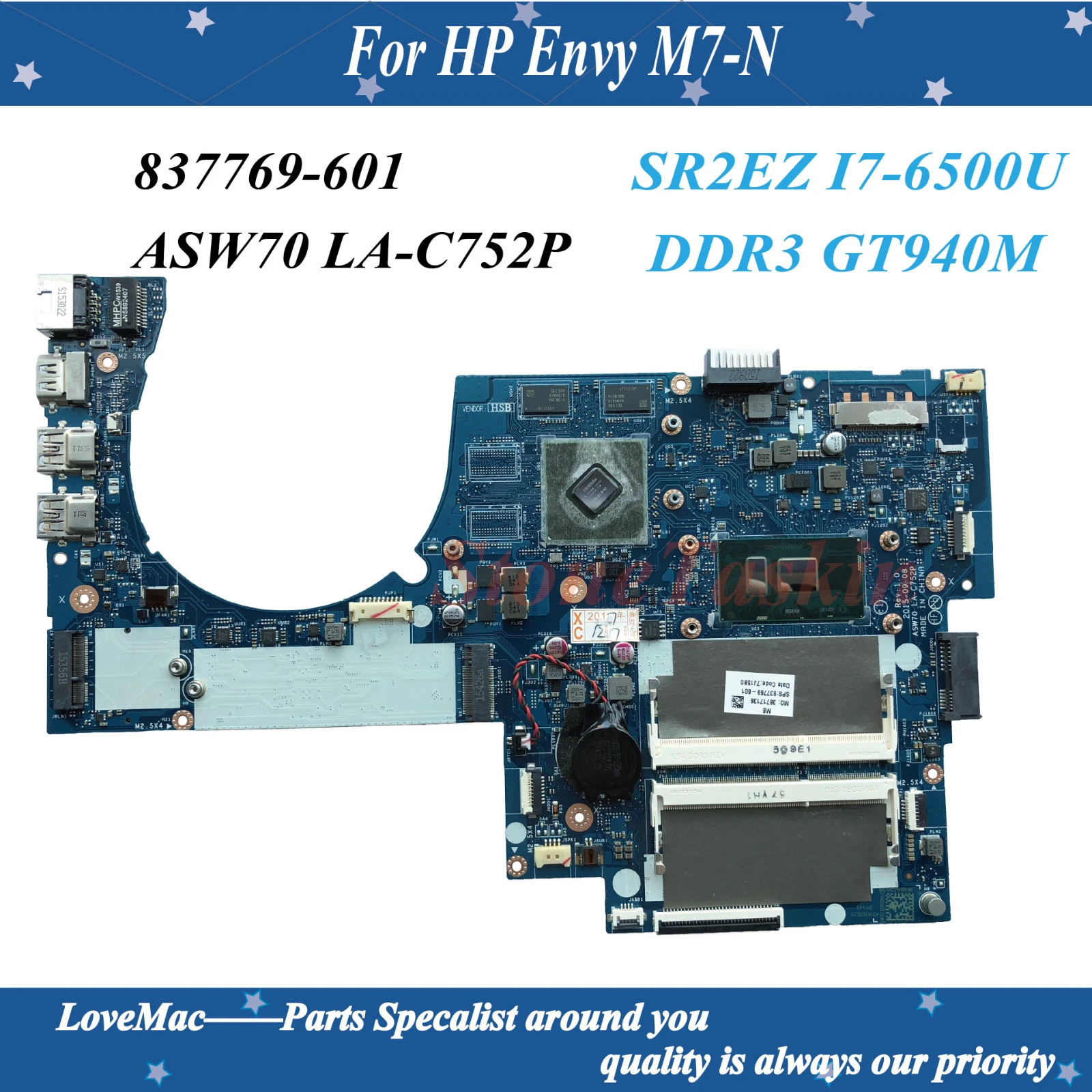 Высокое качество 837769-601 для HP Envy M7-N материнская плата для ноутбука ASW70 LA-C752P SR2EZ I7-6500U DDR3 GT940M 2 ГБ 100% тестирование
Высокое качество 837769-601 для HP Envy M7-N материнская плата для ноутбука ASW70 LA-C752P SR2EZ I7-6500U DDR3 GT940M 2 ГБ 100% тестирование