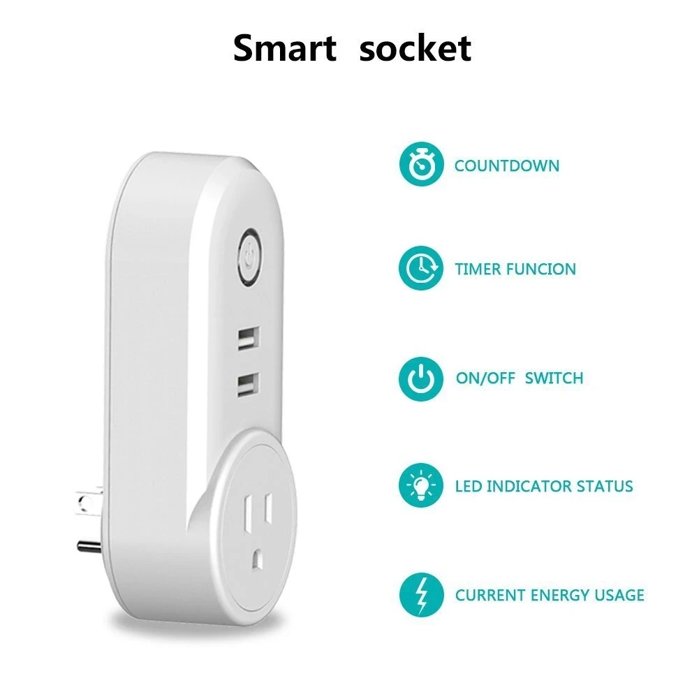 Smart WiFi Power Plug Outlet Socket With USB Remote Control App Control Timer Function Compatible With Tuya Alexa Google Home
Smart WiFi Power Plug Outlet Socket With USB Remote Control App Control Timer Function Compatible With Tuya Alexa Google Home
