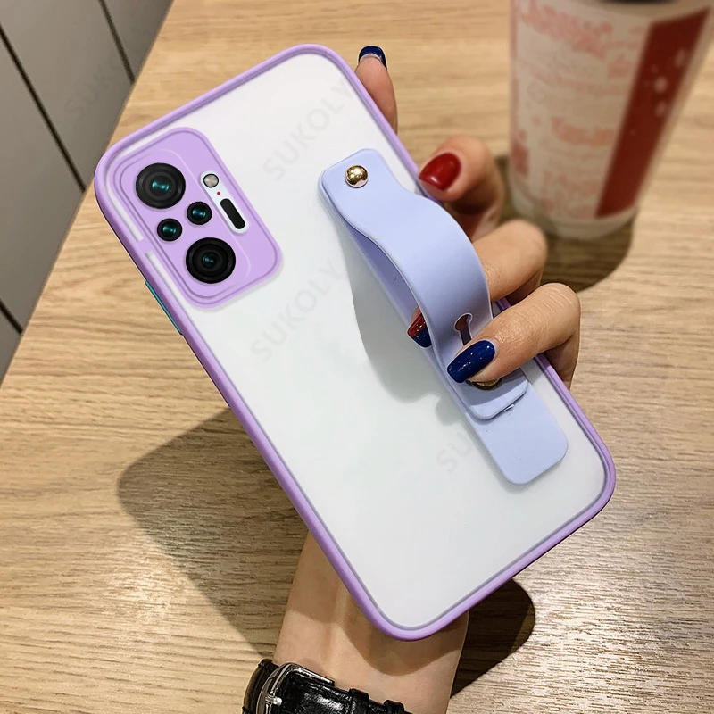 Matte Soft Edge Acrylic Bracket Case For Redmi Note 10 Pro 9 8 Xiaomi Mi 11 Lite 10T Poco X3 F3 Stand Cover | Мобильные телефоны и