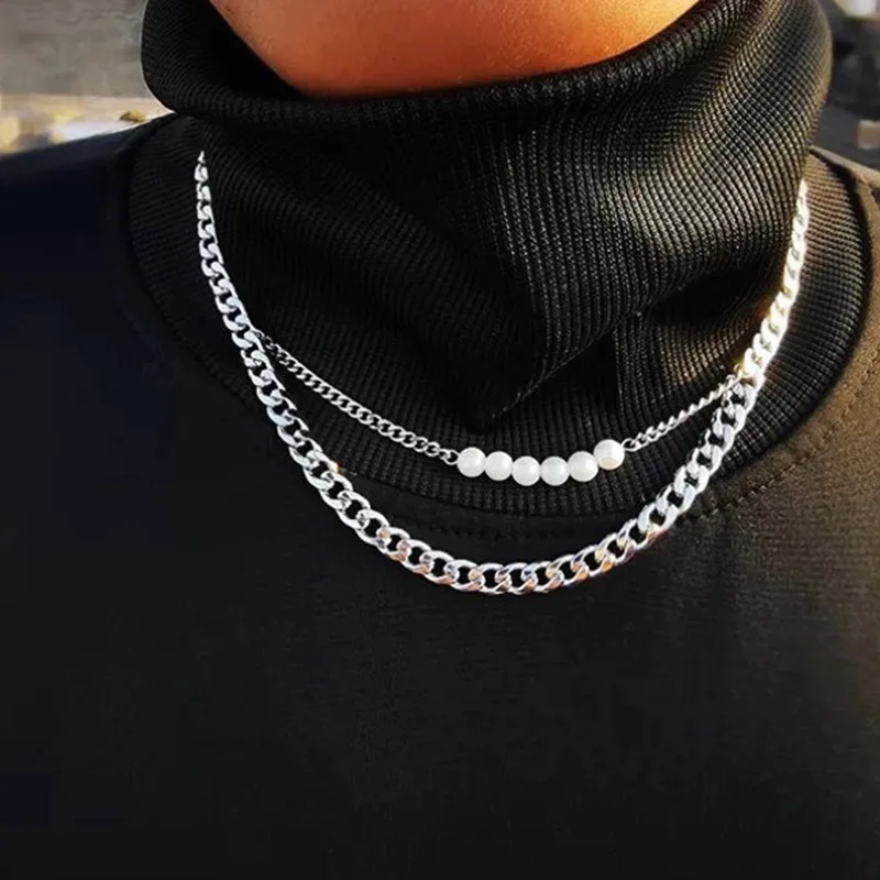 Imitation Pearl Stitching Double Chains Necklace for Women Clavicle Chain Silver Color Fashion Jewelry Silver Color Punk Style
Imitation Pearl Stitching Double Chains Necklace for Women Clavicle Chain Silver Color Fashion Jewelry Silver Color Punk Style