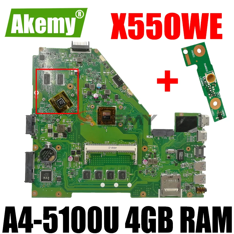 AKEMY X550WE материнская плата для ноутбука For Asus X550W X550WE X550W D552W X552WE оригинальная материнская плата A4-5100U 4 Гб RAM
AKEMY X550WE материнская плата для ноутбука For Asus X550W X550WE X550W D552W X552WE оригинальная материнская плата A4-5100U 4 Гб RAM