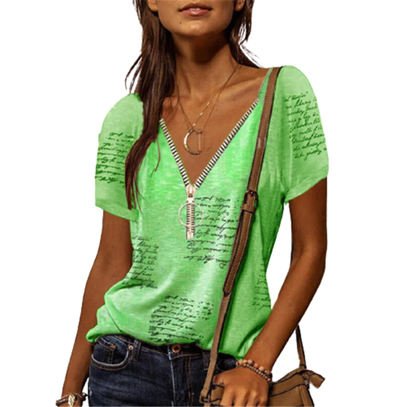 Womens Fashion Short sleeve V-neck Zipper Loose Casual T shirt Tops Plus Size 5XL Summer Female Tee Shirt Streetwear Print Tops 
Womens Fashion Short sleeve V-neck Zipper Loose Casual T shirt Tops Plus Size 5XL Summer Female Tee Shirt Streetwear Print Tops