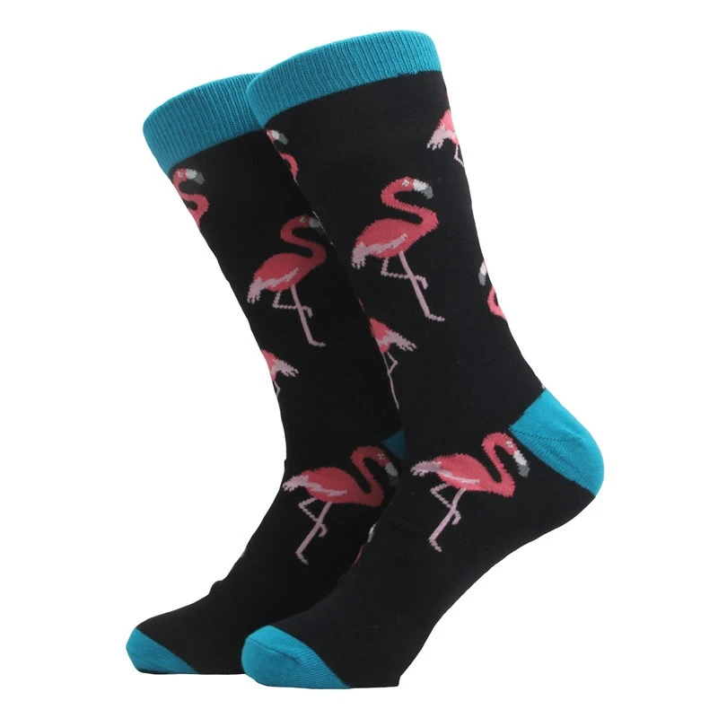 CHAOZHU Big Size Long Men's Jacquard Fancies Fashion Cartoon Animals Crane Penguin Flamingo Sloth Icons Crew Socks Skateboard