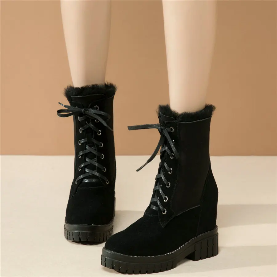 Winter Casual Shoes Women Lace Up Genuine Leather Cuban High Heels Pumps Shoes Female High Top Round Toe Warm Fur Snow Boots US9
Winter Casual Shoes Women Lace Up Genuine Leather Cuban High Heels Pumps Shoes Female High Top Round Toe Warm Fur Snow Boots US9