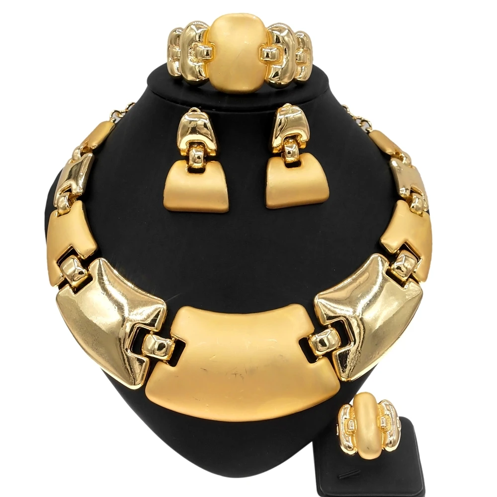 Yulaili Hot Sale 18K Italian Gold Wholesale Jewelry Set Women's Wide Chain Necklace Bracelet Earring Ring Design Jewellery Sets
Yulaili Hot Sale 18K Italian Gold Wholesale Jewelry Set Women's Wide Chain Necklace Bracelet Earring Ring Design Jewellery Sets