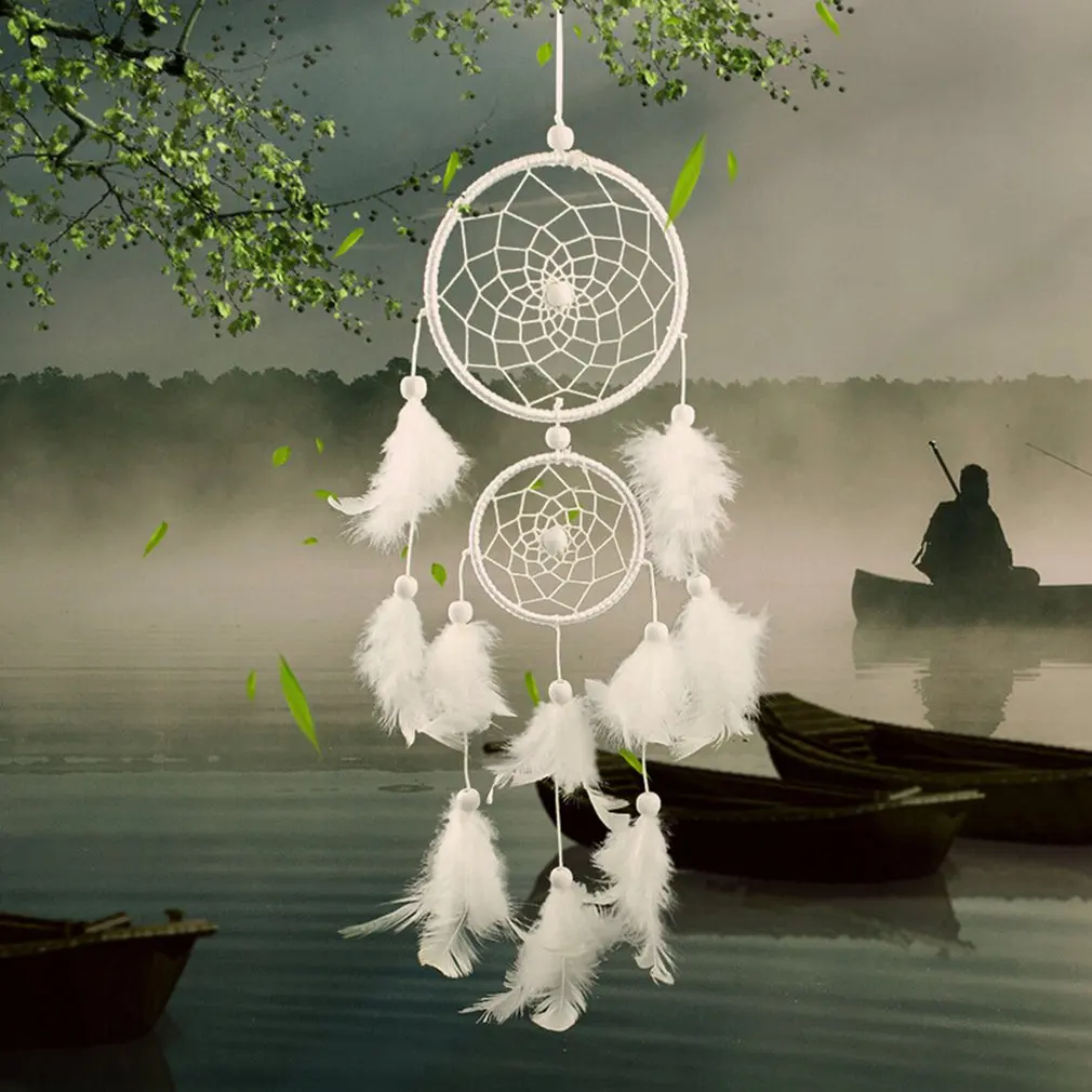

Handmade Girl Heart Indian Dream Catcher Net with Feathers Wall Car Hanging Decoration Ornament White Dreamcatcher Room Decor