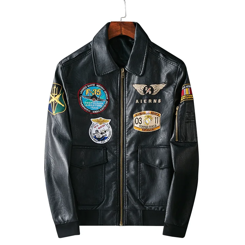 2021 Badge Embroidery PU Jackets Men Black Turn-down Collar Zipper Rib Sleeve Streetwear Motorcycle Faux Leather Coats Pilot Man
2021 Badge Embroidery PU Jackets Men Black Turn-down Collar Zipper Rib Sleeve Streetwear Motorcycle Faux Leather Coats Pilot Man