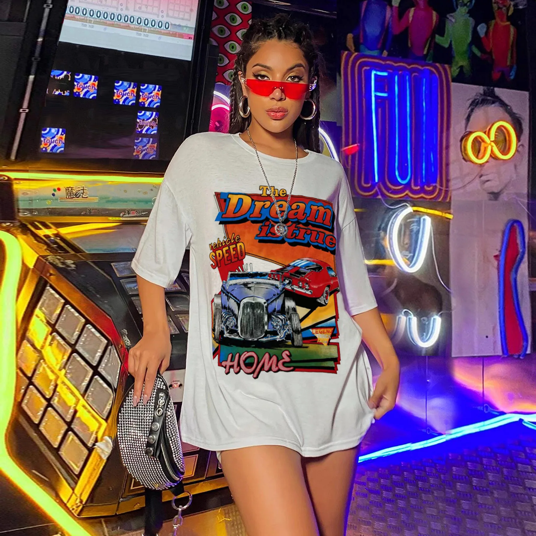 Graphic Summer Women T-shirts Casual Loose Letter Car Print O Neck Short Sleeve Plus Size Oversized Harajuku Tops Tees Pullover
Graphic Summer Women T-shirts Casual Loose Letter Car Print O Neck Short Sleeve Plus Size Oversized Harajuku Tops Tees Pullover