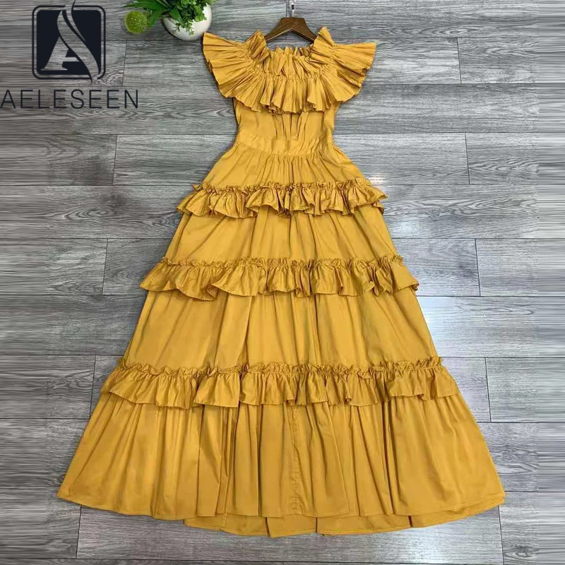 AELESEEN Runway Fashion Women Summer Dress 2022 Slash Neck Butterfly Sleeve Cascading Ruffles Yellow White Black Long Dress
AELESEEN Runway Fashion Women Summer Dress 2022 Slash Neck Butterfly Sleeve Cascading Ruffles Yellow White Black Long Dress