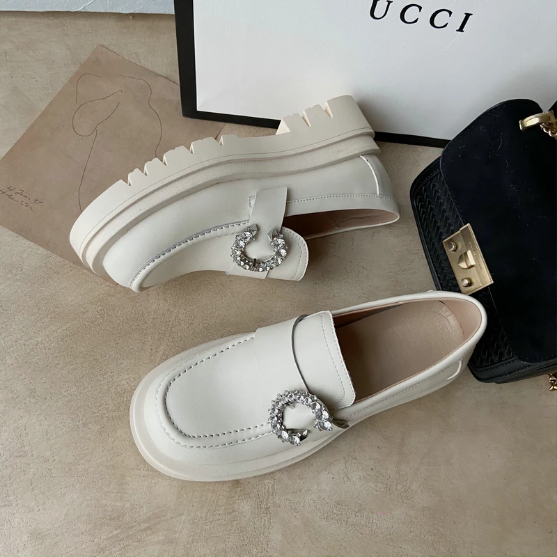 Chunky Loafers Women Genuine Cow Leather Platform Shoes Round Toe Crystal Metal Slip on Ladies Flats Handmade
Chunky Loafers Women Genuine Cow Leather Platform Shoes Round Toe Crystal Metal Slip on Ladies Flats Handmade
