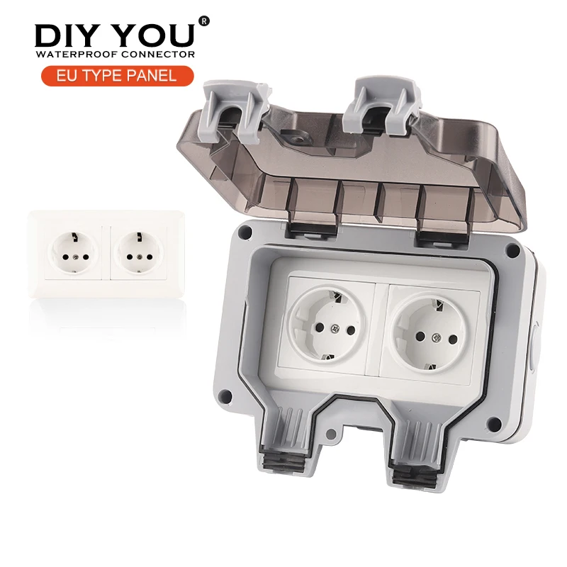 IP66 EU Germany Standard Waterproof Outdoor Wall Power Switch Socket For Home Garden Double Outlet Panel Suitable for large plug
IP66 EU Germany Standard Waterproof Outdoor Wall Power Switch Socket For Home Garden Double Outlet Panel Suitable for large plug