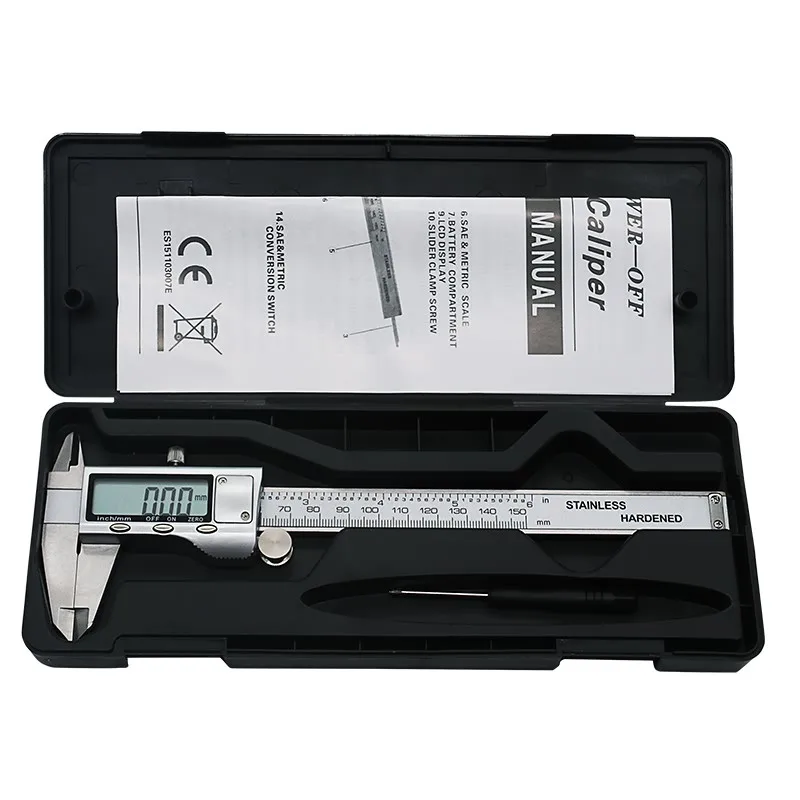6Inch 150mm Caliper Stainless Steel Electronic Digital Vernier Caliper Metal Micrometer Measuring Electronic Ruler Gauge Meter
6Inch 150mm Caliper Stainless Steel Electronic Digital Vernier Caliper Metal Micrometer Measuring Electronic Ruler Gauge Meter