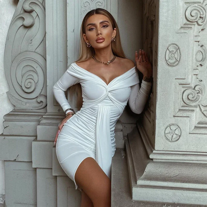Autumn Sexy Dress Women Casual Solid Slash Neck Long Sleeve Slim Ruched Dresses Women Mini Dress Elegant Sheath Vestido Female
Autumn Sexy Dress Women Casual Solid Slash Neck Long Sleeve Slim Ruched Dresses Women Mini Dress Elegant Sheath Vestido Female