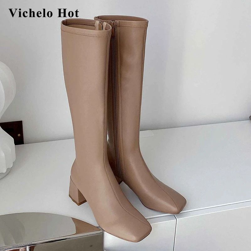 Vichelo Hot riding boots stretch high street fashion square toe thick high heel zipper elegant lady gorgeous knee high boots L50
Vichelo Hot riding boots stretch high street fashion square toe thick high heel zipper elegant lady gorgeous knee high boots L50