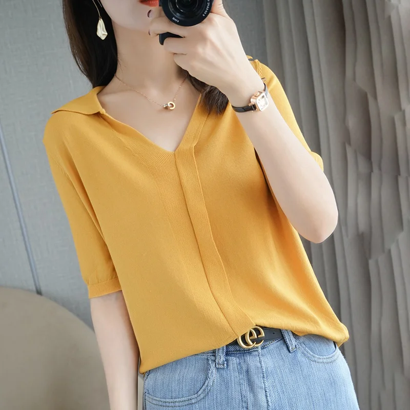 New women's short sleeve 100% cotton t-shirt half sleeve knitted sweater pullover thin ladies plus size short sleeve blouse
New women's short sleeve 100% cotton t-shirt half sleeve knitted sweater pullover thin ladies plus size short sleeve blouse