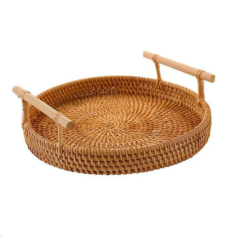 Rattan Storage Tray Hand-Woven Round Basket with Handle Rattan Tray Wicker Storage Basket Bread Fruit Food Breakfast Display
Rattan Storage Tray Hand-Woven Round Basket with Handle Rattan Tray Wicker Storage Basket Bread Fruit Food Breakfast Display