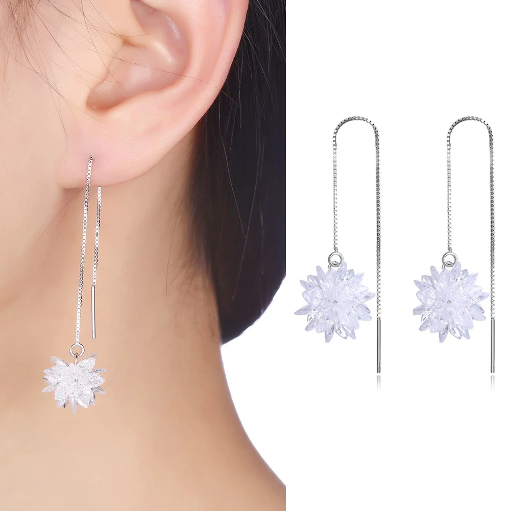 925 Silver White Ice Flower Long Chain Dangle Earring For Women Wedding Jewelry Gift
925 Silver White Ice Flower Long Chain Dangle Earring For Women Wedding Jewelry Gift
