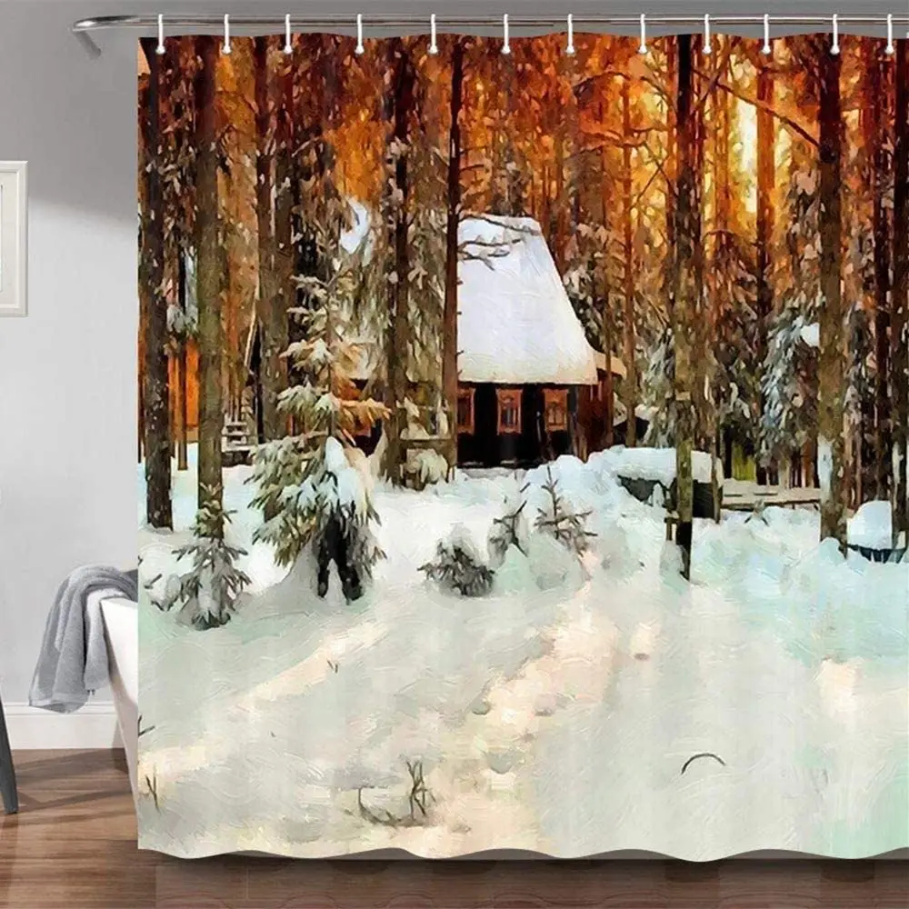 Winter Shower Curtain For Bathroom Snow Forest Pine Tree Oil Painting Retro Farmhouse Pattern Bathtub Decor Screens With Hooks
Winter Shower Curtain For Bathroom Snow Forest Pine Tree Oil Painting Retro Farmhouse Pattern Bathtub Decor Screens With Hooks