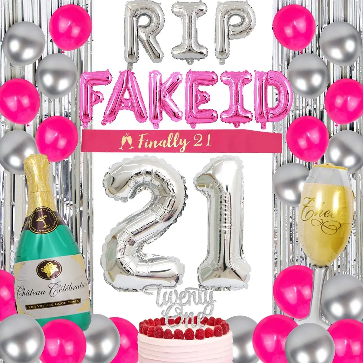 21st Birthday Decoration Set Balloons, Foil Fringe Curtains Silver Twenty One Cake Topper and Champagne Cup Balloon Set
21st Birthday Decoration Set Balloons, Foil Fringe Curtains Silver Twenty One Cake Topper and Champagne Cup Balloon Set