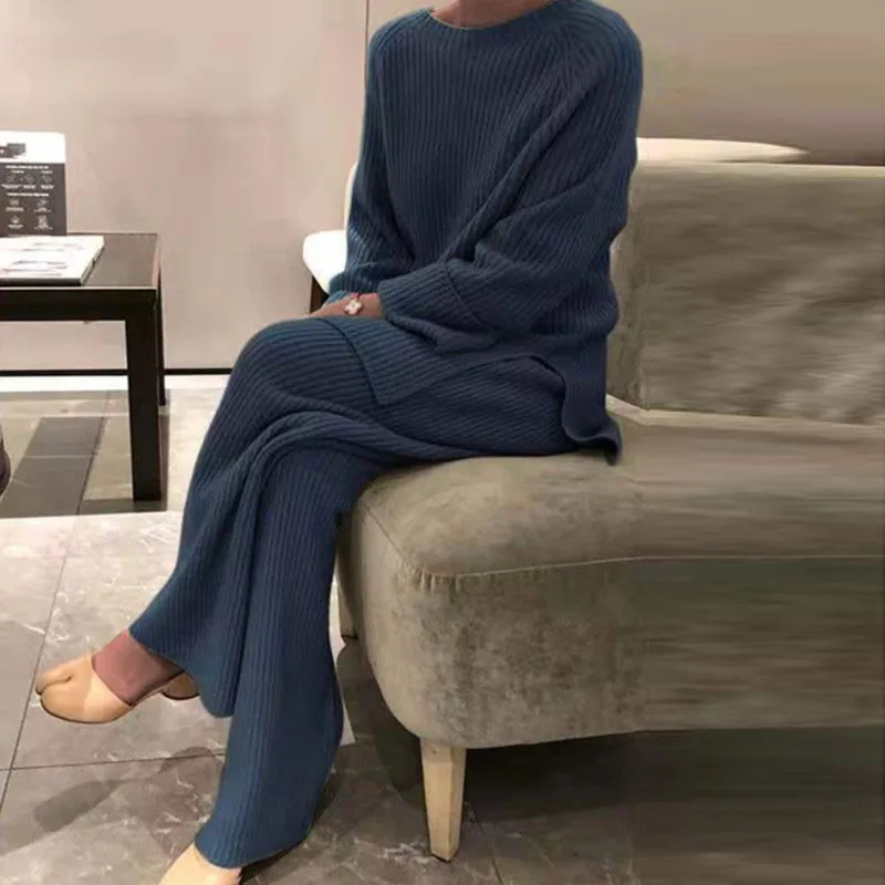 New Homewear Women Autumn Knitted 2 Piece Set O-neck Solid Long Sleeve Sweater Pullover Tops Lady Pajama Knitted Pants Home Suit
New Homewear Women Autumn Knitted 2 Piece Set O-neck Solid Long Sleeve Sweater Pullover Tops Lady Pajama Knitted Pants Home Suit