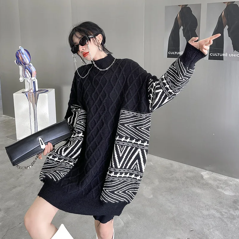 Ladies Long Sleeve Jacquard Sweater Autumn Winter New High Collar Geometric Printing Design Youth Fashion Trend Sweater
Ladies Long Sleeve Jacquard Sweater Autumn Winter New High Collar Geometric Printing Design Youth Fashion Trend Sweater