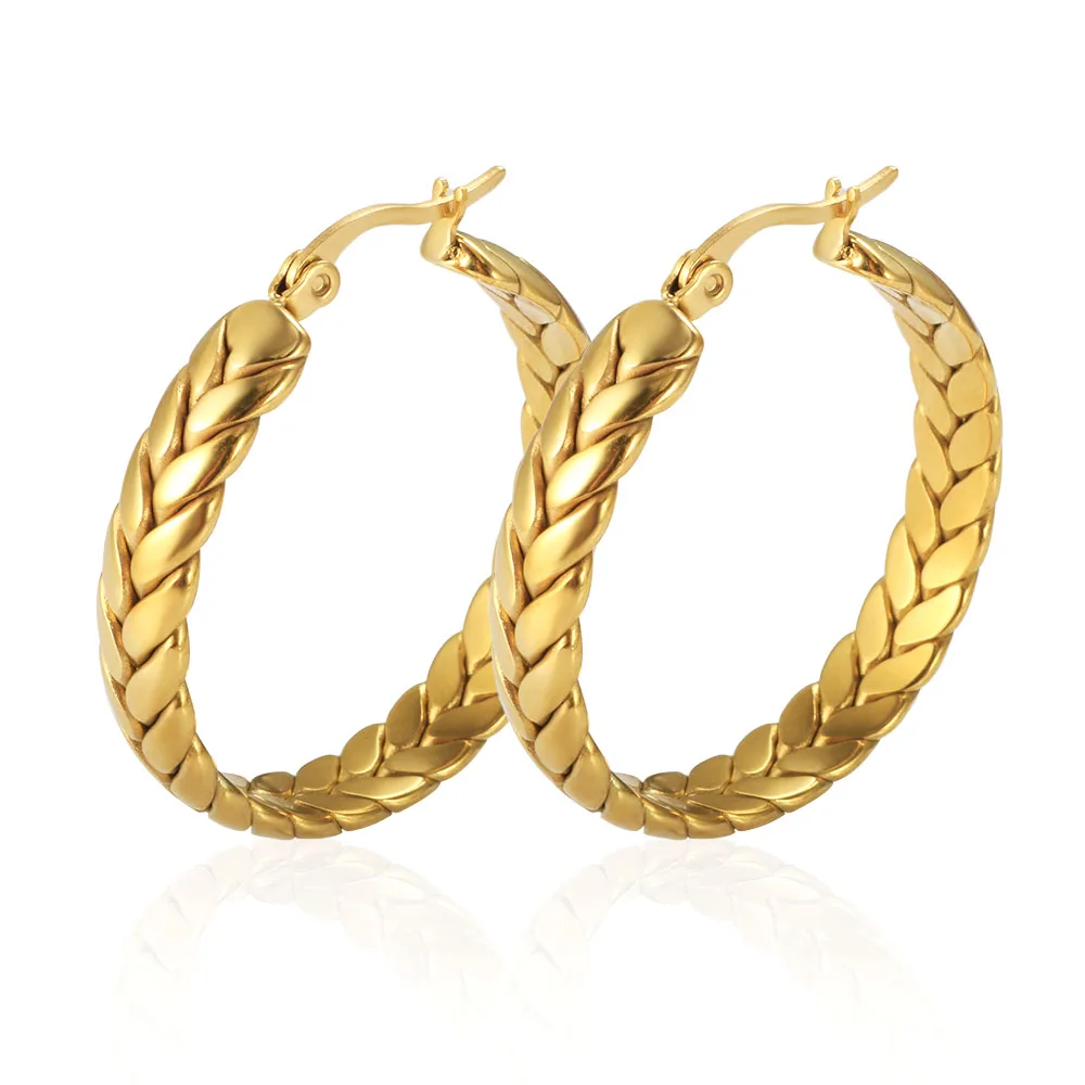 Fashion 18KGold-plated Wheat Pattern Earrings Simple Design Band Hoop Earrings For Men Women Punk Party Cool Jewelry Gift
Fashion 18KGold-plated Wheat Pattern Earrings Simple Design Band Hoop Earrings For Men Women Punk Party Cool Jewelry Gift