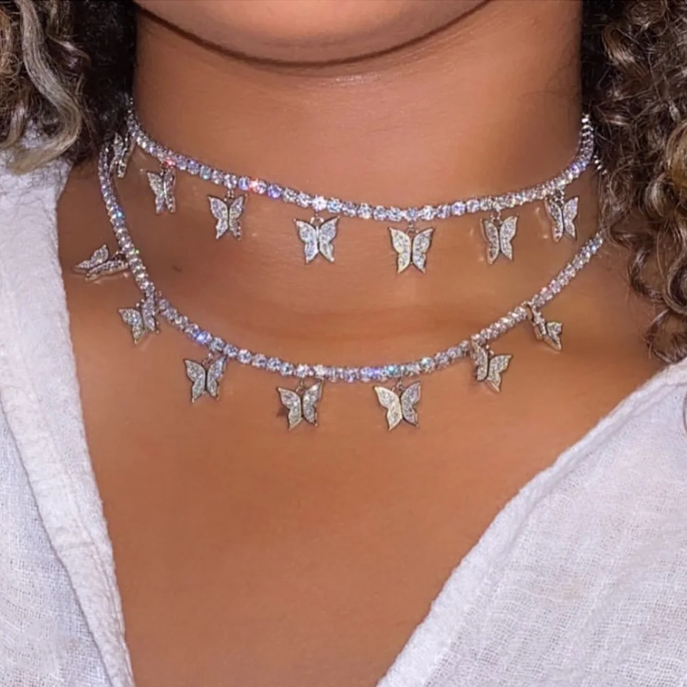 Iced 2Pcs Big Butterfly Cross Pendants 4mm Tennis Chain Necklaces Bling Butterfly Choker Necklace Party New Year Gifts Jewelry
Iced 2Pcs Big Butterfly Cross Pendants 4mm Tennis Chain Necklaces Bling Butterfly Choker Necklace Party New Year Gifts Jewelry