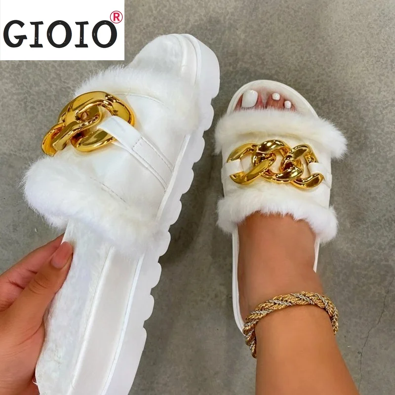 Summer Plush Women Slippers Fashion Open Toe Solid Color Women's Sandals Metal Chain Outdoor Casual Women's Shoes Metal Chain 
Summer Plush Women Slippers Fashion Open Toe Solid Color Women's Sandals Metal Chain Outdoor Casual Women's Shoes Metal Chain