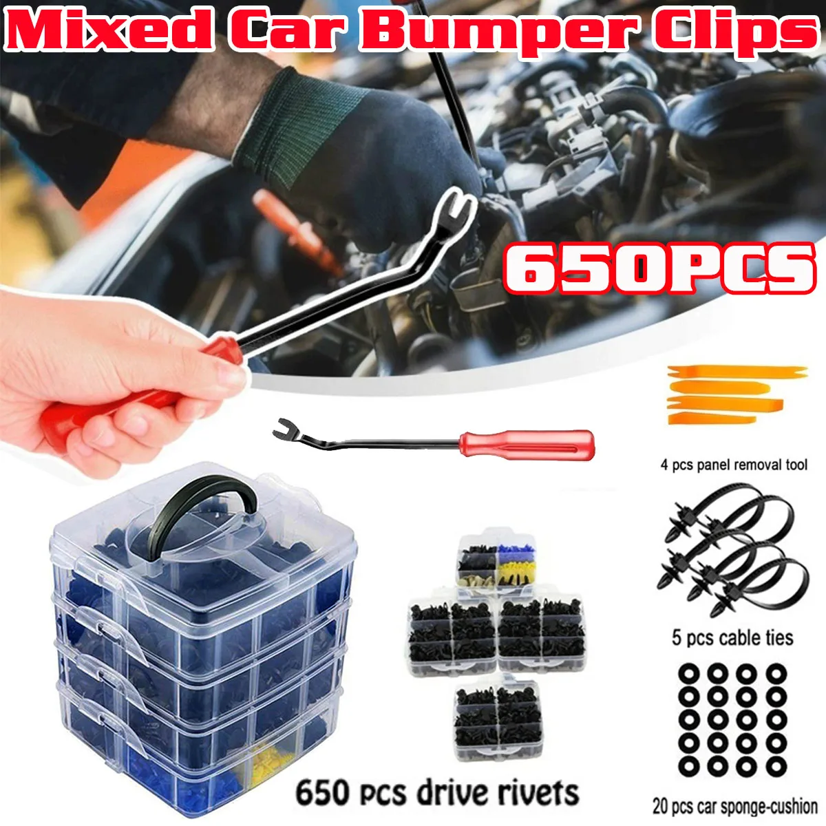 

650Pcs 620/415/500/100Pcs Plastic Car Body Push Pin Rivets Car Bumper Repair Fastener Clips With Screwdriver
