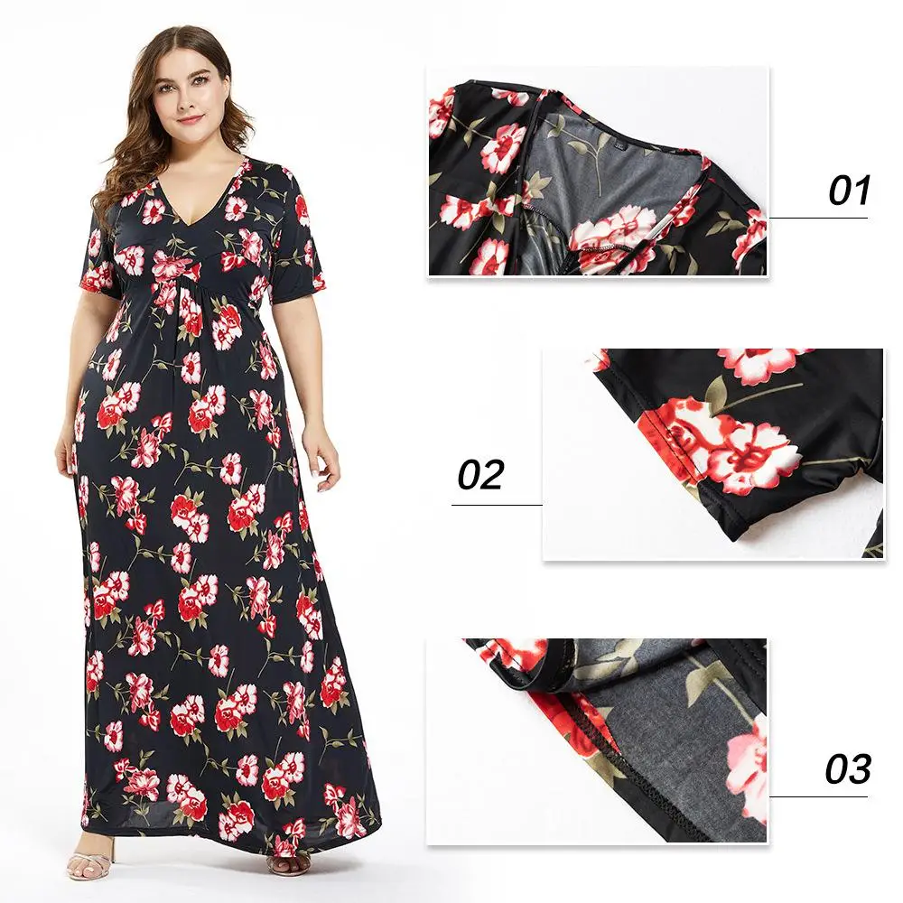 COCOEPPS 6XL 7XL Women Summer Plus size Floral Print Long Dress Bohemian Casual Maxi Dress 5XL Large Size V Neck Holiday Dresses 
COCOEPPS 6XL 7XL Women Summer Plus size Floral Print Long Dress Bohemian Casual Maxi Dress 5XL Large Size V Neck Holiday Dresses