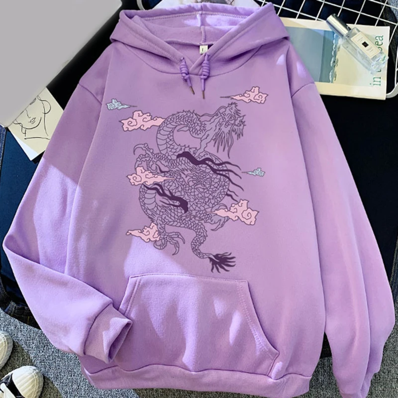 Dragon Print Hoodies Women Sweatshirt Candy Color Harajuku Hooded Tops Casual Long Sleeves Pockets Female Pullover
Dragon Print Hoodies Women Sweatshirt Candy Color Harajuku Hooded Tops Casual Long Sleeves Pockets Female Pullover