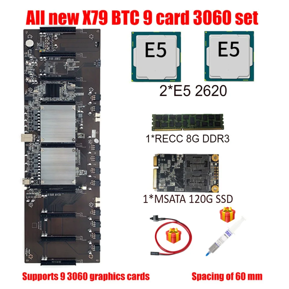 BTC-X79 Dual CPU Mining Motherboard 9 Cards Straight 2011 Pin DDR3 65mm ETH Motherboard for 3060 Graphics Card Mining Board
BTC-X79 Dual CPU Mining Motherboard 9 Cards Straight 2011 Pin DDR3 65mm ETH Motherboard for 3060 Graphics Card Mining Board