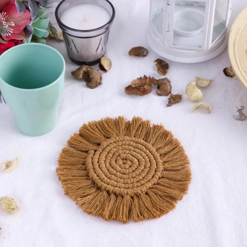 

Round Cotton Braid Coaster Tassel Placemat Handmade Macrame Cup Cushion Non-slip Cup Mat Coffee Pad Heat Insulation Table Mat