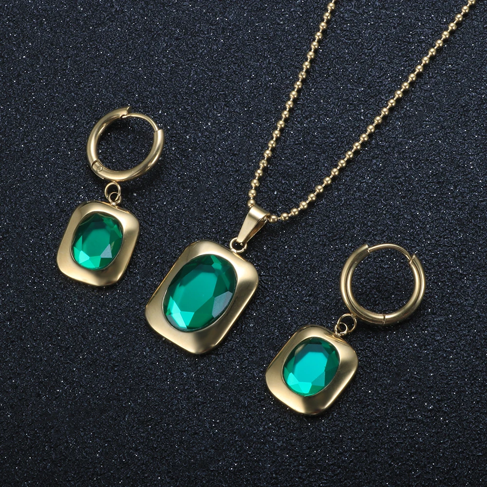 Luxury Emerald Stone Earrings Cubic Zirconia Pendant Necklaces CZ Collar Set Stainless Steel Chain For Women Men Crystal Jewelry
Luxury Emerald Stone Earrings Cubic Zirconia Pendant Necklaces CZ Collar Set Stainless Steel Chain For Women Men Crystal Jewelry