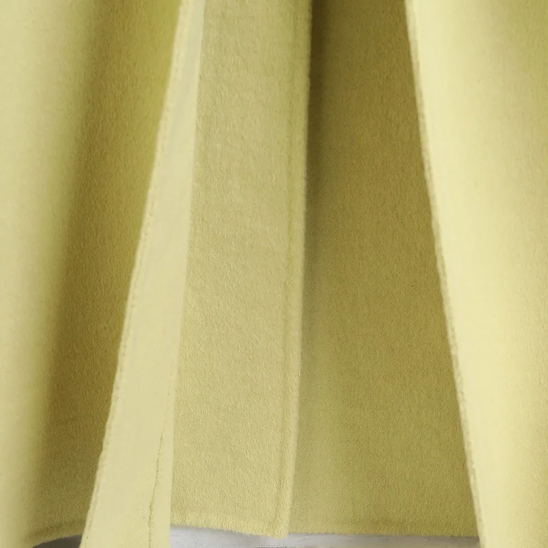 Winter 2020 new 90% wool light yellow woollen jacket single breasted double faced cashmere coat over the knee 
Winter 2020 new 90% wool light yellow woollen jacket single breasted double faced cashmere coat over the knee