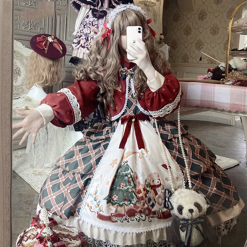 Sweet New Year Christmas Lolita Op Dress Japanese Autumn Winter Cute Bear Fake Two Pieces Dress Kawaii Girls Ruffles Dress 2021
Sweet New Year Christmas Lolita Op Dress Japanese Autumn Winter Cute Bear Fake Two Pieces Dress Kawaii Girls Ruffles Dress 2021