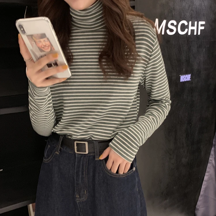 High-Neck Striped 2021 New Women's Autumn Winter Self-Cultivation Outerwear Lazy Style Retro Style Bottoming Shirt Ladies Top
High-Neck Striped 2021 New Women's Autumn Winter Self-Cultivation Outerwear Lazy Style Retro Style Bottoming Shirt Ladies Top