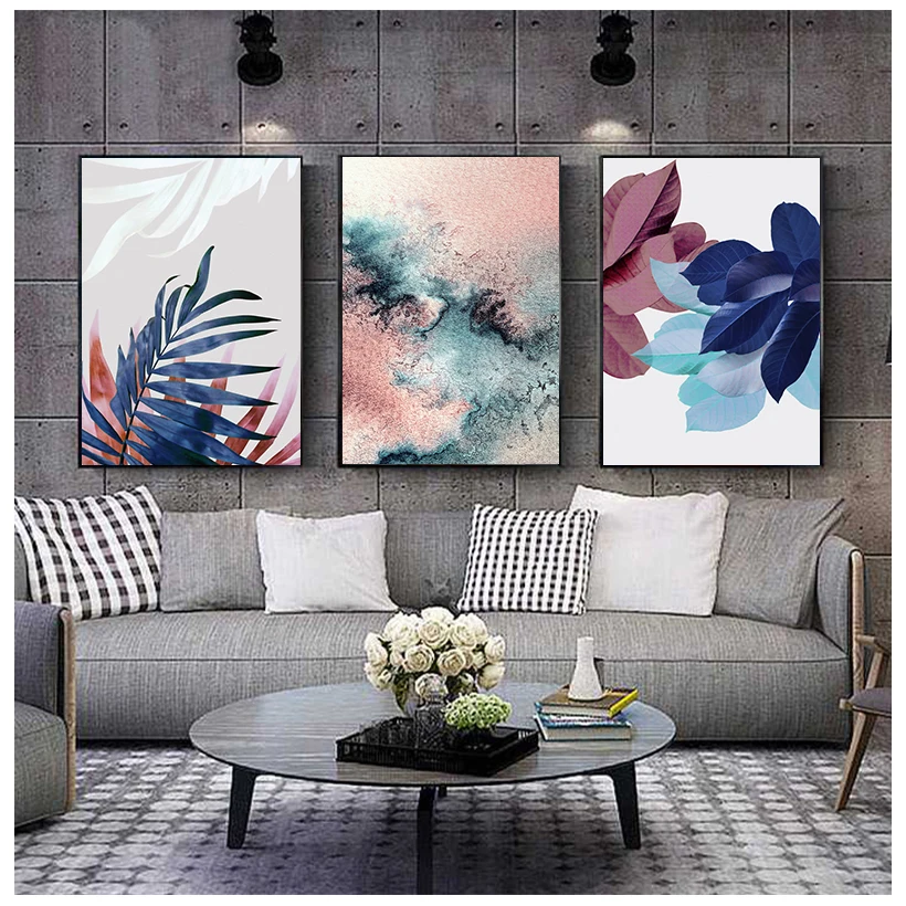 

Leaf Wall Art Abstract Watercolor Pictures Canvas Painting Blush Pink Decor Tropical Posters and Prints Paintings on The Wall