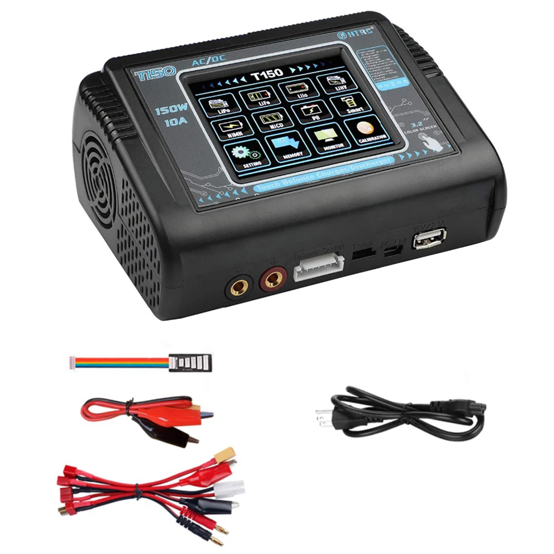 HTRC 150W AC/DC 10A Balance Charger T150 Smart Discharger w/ Touch Screen for Lilon/LiPo/LiFe/LiHV/NiCd/NiMH/PB Battery
HTRC 150W AC/DC 10A Balance Charger T150 Smart Discharger w/ Touch Screen for Lilon/LiPo/LiFe/LiHV/NiCd/NiMH/PB Battery